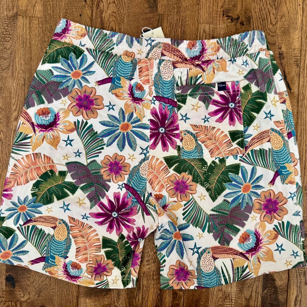 NWT Shore Tidewater Lounge Toucan Me Crazy Swim Shorts Trunks Size L Q - Picture 3 of 4
